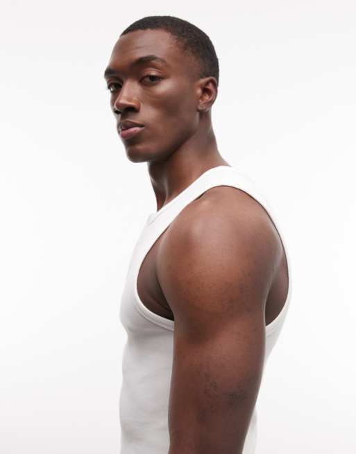 COLLUSION - Camiseta blanco hueso sin mangas con cuello panadero y patrón flameado, 4 de 5