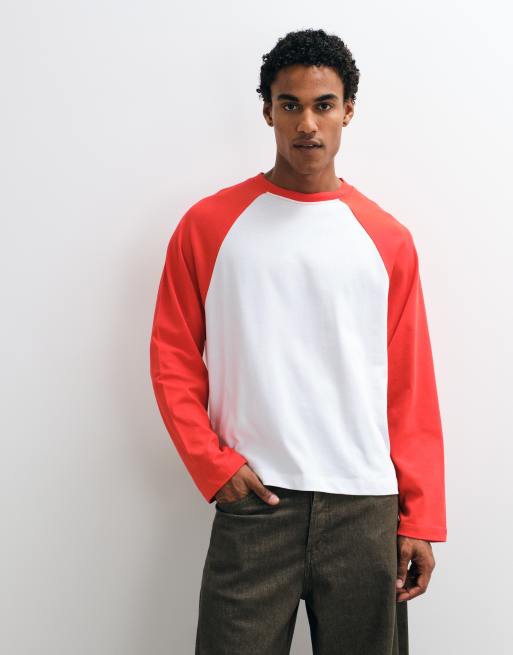 COLLUSION camiseta boxy raglán en blanco y rojo, 4 de 5