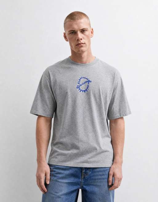 COLLUSION - camiseta oversize de manga corta en gris jaspeado con gráfico azul de surf, 10 de 10