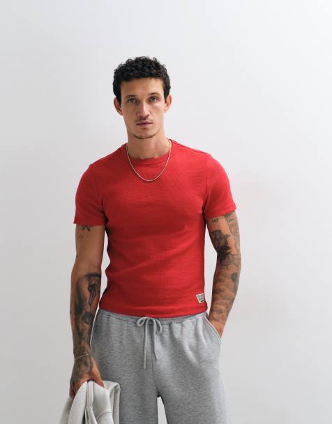 COLLUSION - Camiseta roja entallada de canalé - view 1