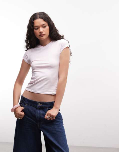 COLLUSION - Camiseta rosa entallada con cuello de pico subido de estilo años 90 - view 1