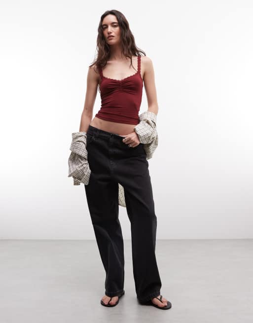 COLLUSION Camisole mit Spitzenbesatz in Burgunderrot, 2 von 4