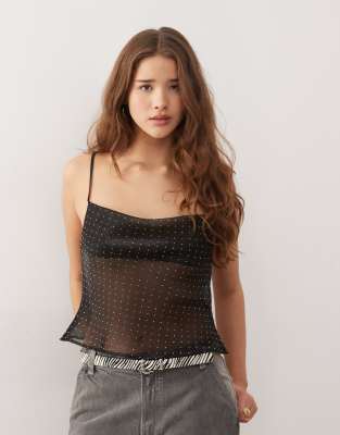 COLLUSION - Camisole-Top aus Chiffon in Schwarz mit Strassverzierung