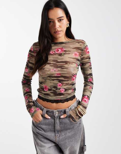 COLLUSION camo rose print long sleeve top - view 1