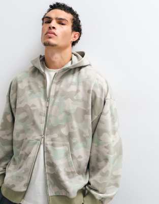 Collusion Camo Washed Zip Hoodie-green