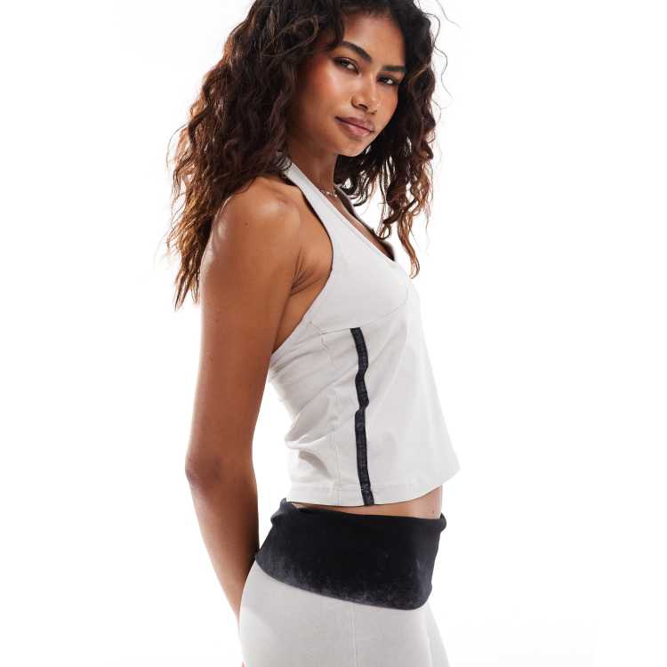 COLLUSION Canotta allacciata al collo grigia a righe a contrasto