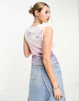 Canotta bianca con stampa a fiori semitrasparente-Bianco - Collusion T-shirt donna  - immagine1