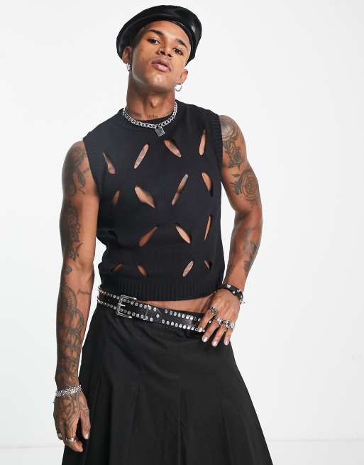 COLLUSION - Canotta in maglia nera con cut-out