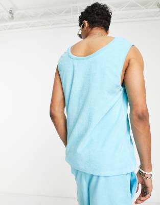 Canotta in spugna blu acqua in coordinato - Collusion T-shirt donna  - immagine3