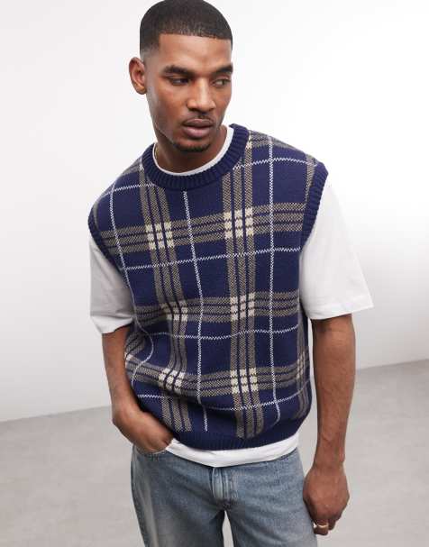 COLLUSION - Canotta oversize in maglia blu navy a quadri - view 1