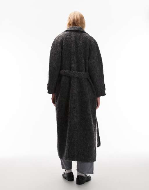 COLLUSION - Cappotto taglio lungo mélange spazzolato con cintura, 4 di 4