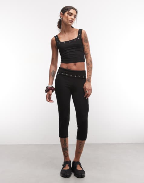 COLLUSION capri legging with eyelet detail in black - view 1