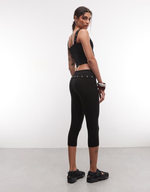 COLLUSION capri legging with eyelet detail in black, 2 of 5