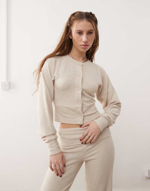 COLLUSION - Cardigan comodo color avena con bottoni in coordinato
