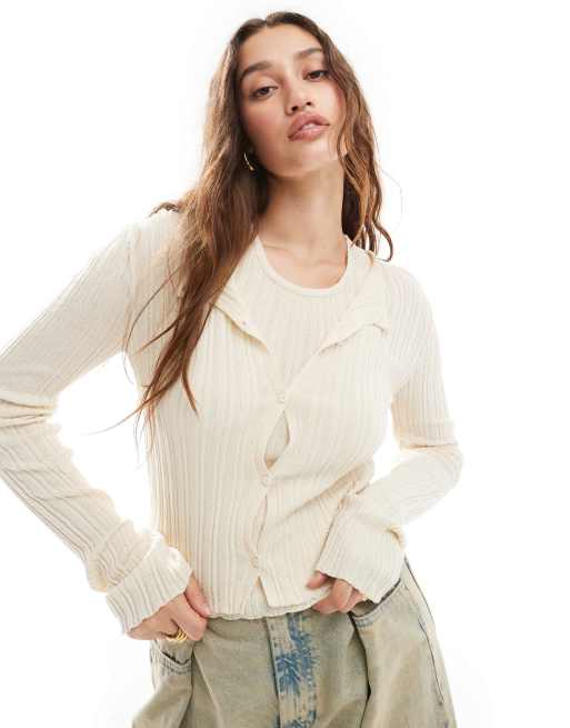 COLLUSION - Cardigan giallo latticello in maglia