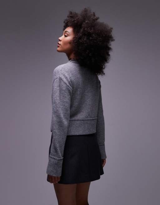 COLLUSION - Cardigan girocollo grigio in maglia soffice, 4 di 4