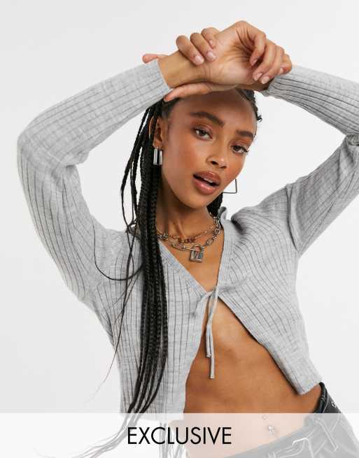 COLLUSION - Cardigan in maglia allacciato sul davanti grigio