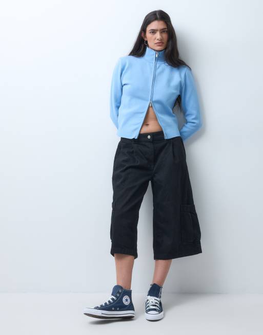 COLLUSION cardigan in maglia compatta con zip, blu, 3 di 10