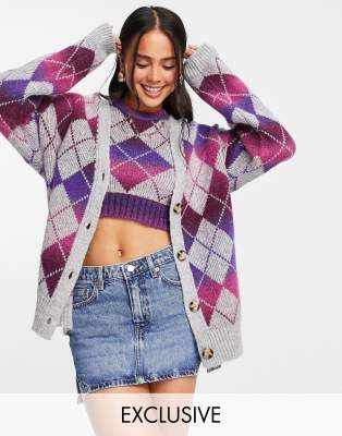 COLLUSION - Cardigan in maglia con stampa a rombi multicolore