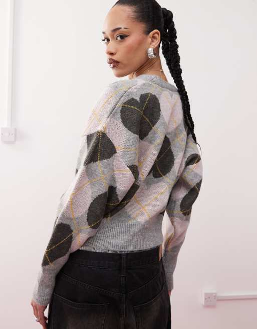 Collusion Cardigan in maglia grigia a rombi ASOS