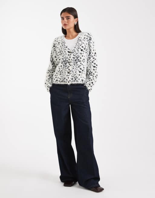 COLLUSION - Cardigan in maglia soffice con stampa leopardo delle nevi, 3 di 4