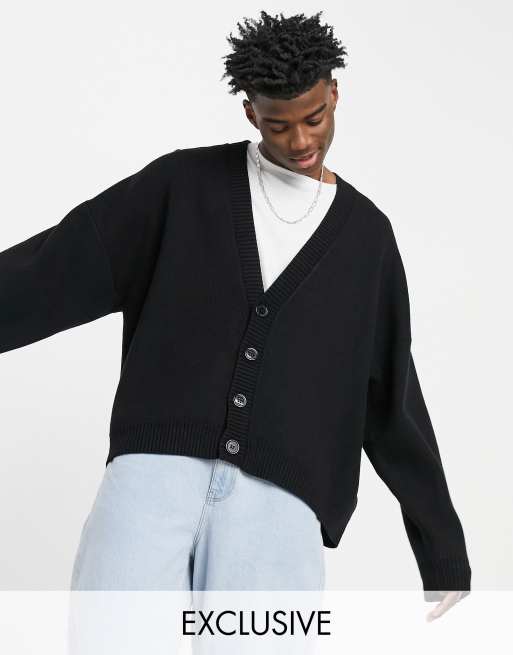 COLLUSION - Cardigan nero in maglia compatta