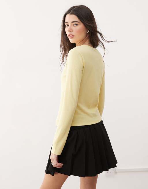 COLLUSION long sleeve pointelle cardigan in soft yellow