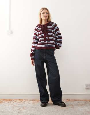 Collusion Cardigan With Hood Scarf Detail In Multi