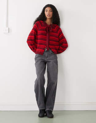 Collusion Cardigan With Hood Scarf Detailing In White