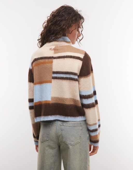 COLLUSION cardigan zippé à col montant à rayures multicolores, 4 de 4