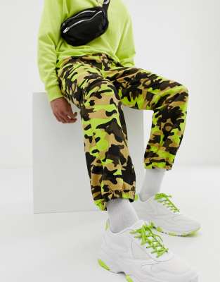 neon green camo cargo pants