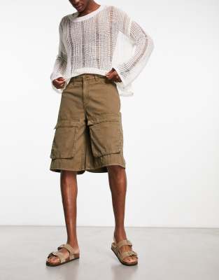 COLLUSION cargo longline twill short in brown