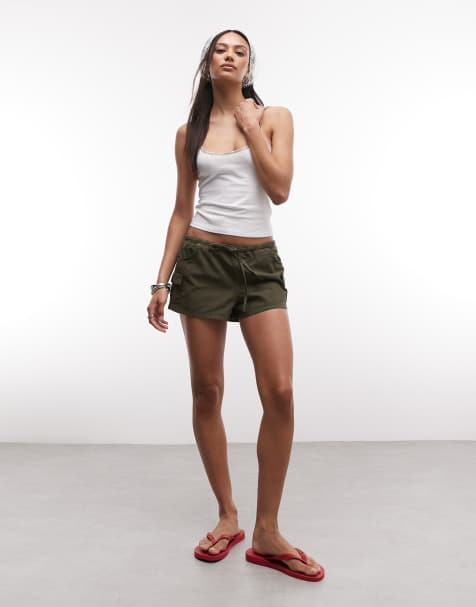 COLLUSION cargo micro shorts in khaki green - view 1