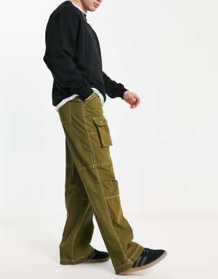Collusion Cargo Pants With White Stitch In Olivegreen ModeSens