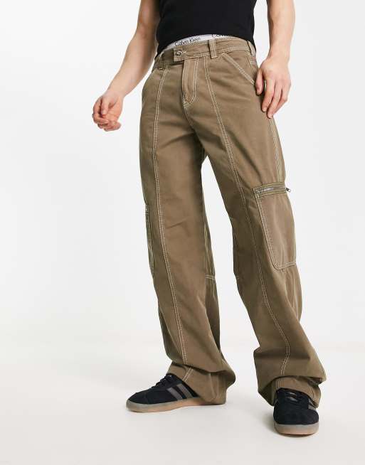 COLLUSION cargo pants with zip detail in light green