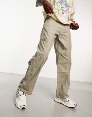 COLLUSION cargo pants with zip detail in washed brown