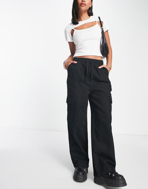 Missguided turn up cuff cargo pants in black