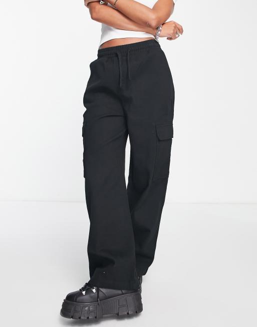 Stradivarius high waist wide leg cargo trouser in black