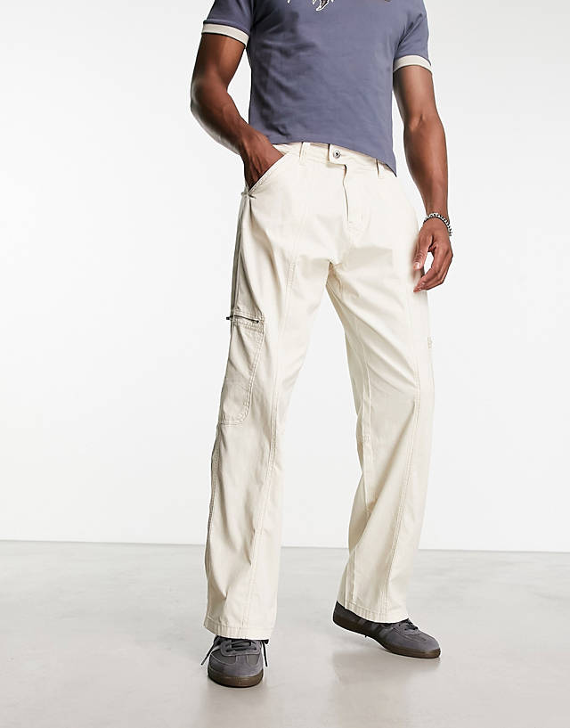Collusion - cargo trouser with zip detail in ecru