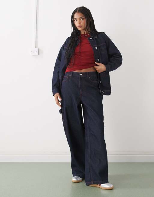 COLLUSION carpenter mid rise jean co-ord in rinse