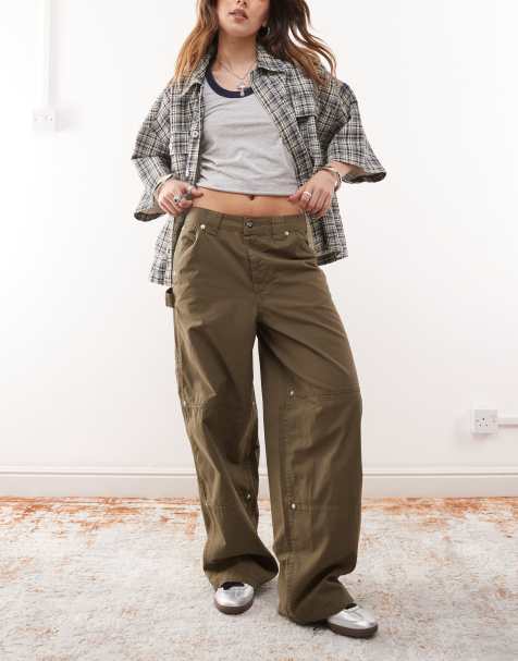 COLLUSION carpenter trouser with contrast stitch in khaki - view 1
