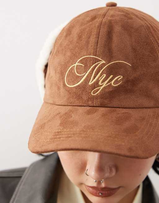 COLLUSION - Casquette style chapka avec broderie NYC en jean - Marron délavé effet sali, 3 de 3
