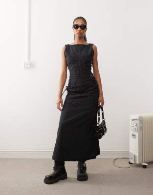 Shop Collusion casual utility maxi skirt co ord in black pinstripe Online – Trendy & Affordable Fashion