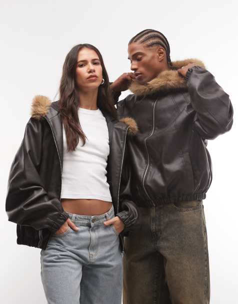 COLLUSION Cazadora bomber unisex de piel sintética con manga raglán y capucha - view 1