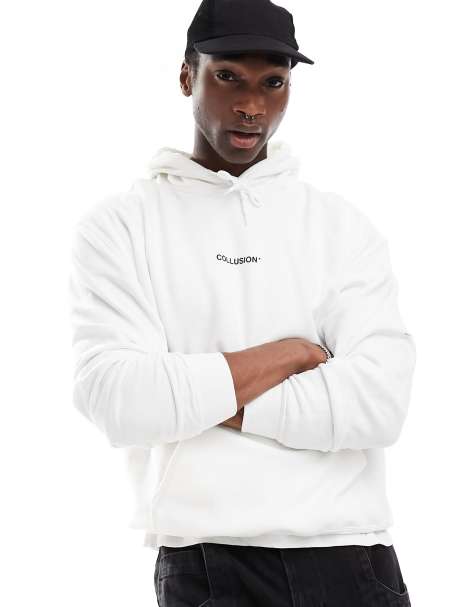 COLLUSION central logo hoodie in white - view 1