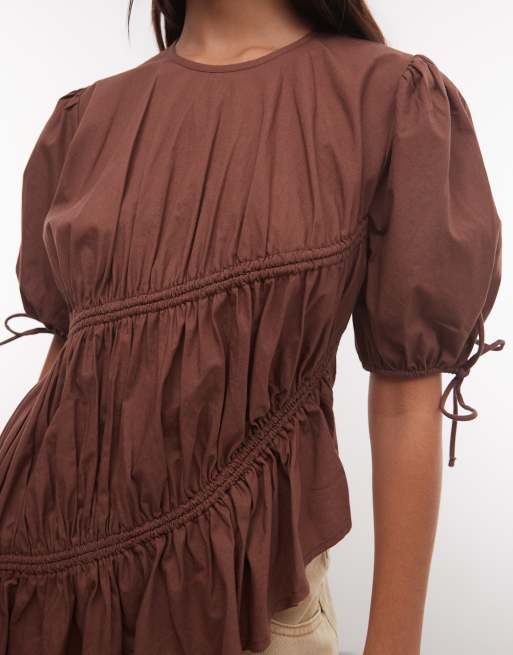 COLLUSION channel detail blouse in chocolate, 3 of 4