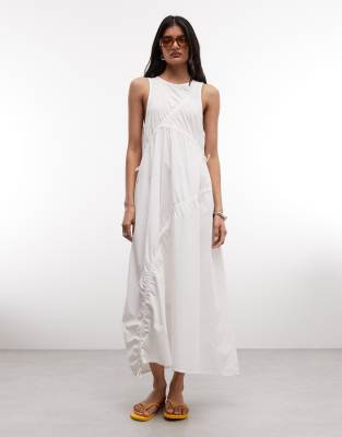 COLLUSION channel detail midi dress in white