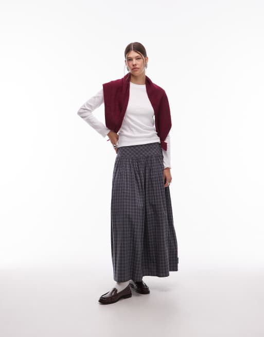 COLLUSION channel detail midi skirt in gray plaid