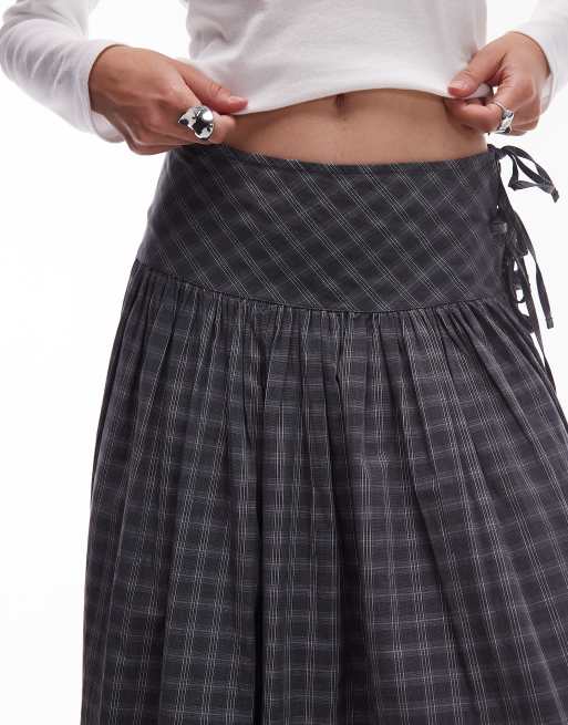 COLLUSION channel detail midi skirt in gray plaid