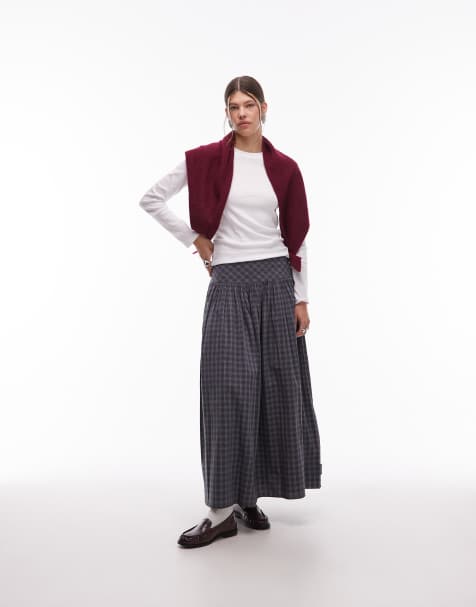 COLLUSION channel detail midi skirt in grey check - view 1